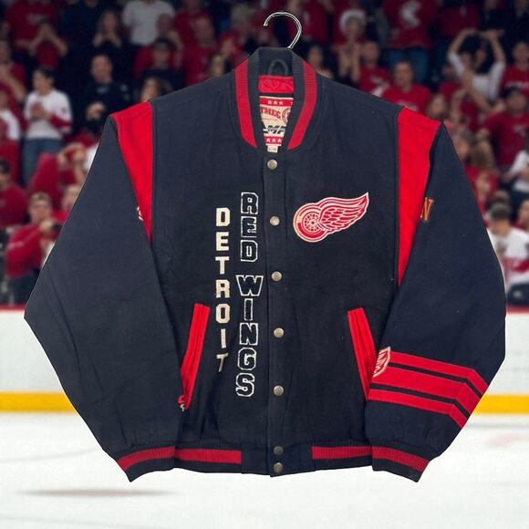 Vintage Detroit Red Wings 90's Nutmeg by Campri Black Red Varsity Jacket Large - Picture 1 of 8